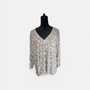 NWT Lucky Brand Floral Blouse - Blue and Cream